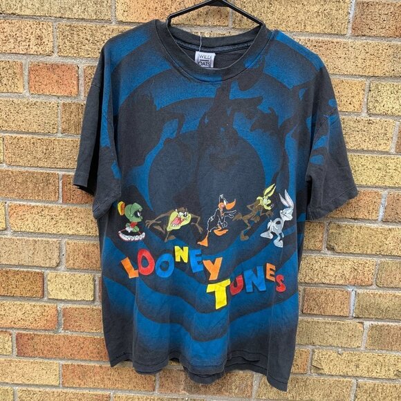 Vintage 90s Looney Tunes Graphic T Shirt AOP Single Stitch XL - Picture 7 of 7